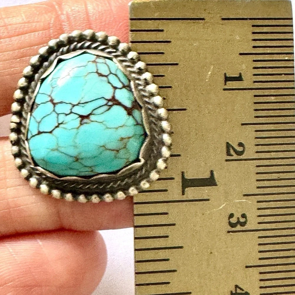 Vintage Style Navajo Turquoise Ring Sz 9 Sterling Scott Skeets Native American